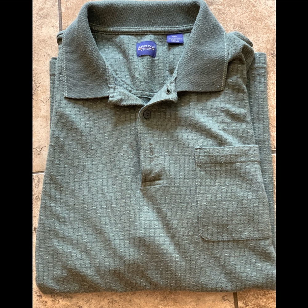 Arrow 2XL short sleeve olive green collar shirt